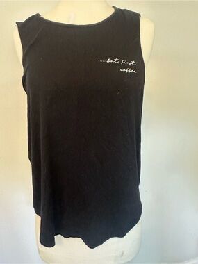 Sleeveless "But First Coffee" Graphic Tank Top - Black